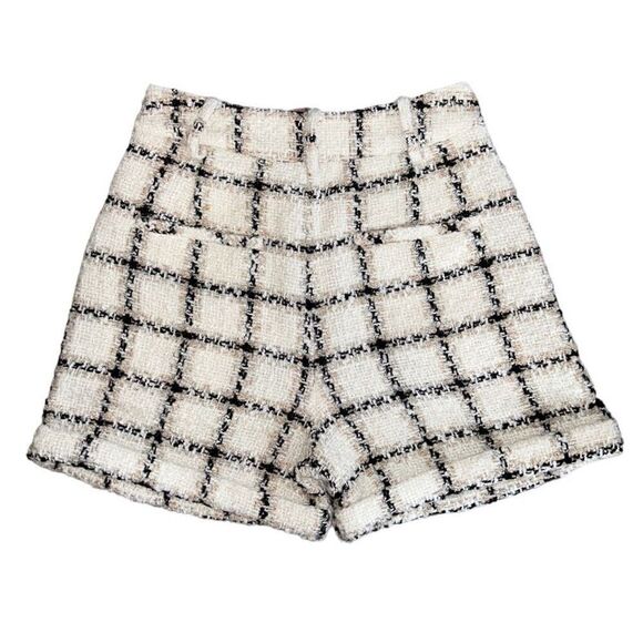 Anine Bing Tweed Becky Short In Beige Plaid Size 34 (Small) - Picture 2 of 9
